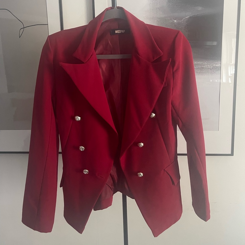 Red blazer with gold buttons from misspap
